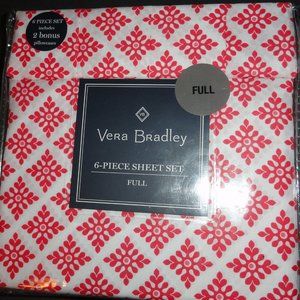 VERA BRADLEY Full-Size Sheet Set, NEW 6-PC, Beautiful white red, Polyester H156
